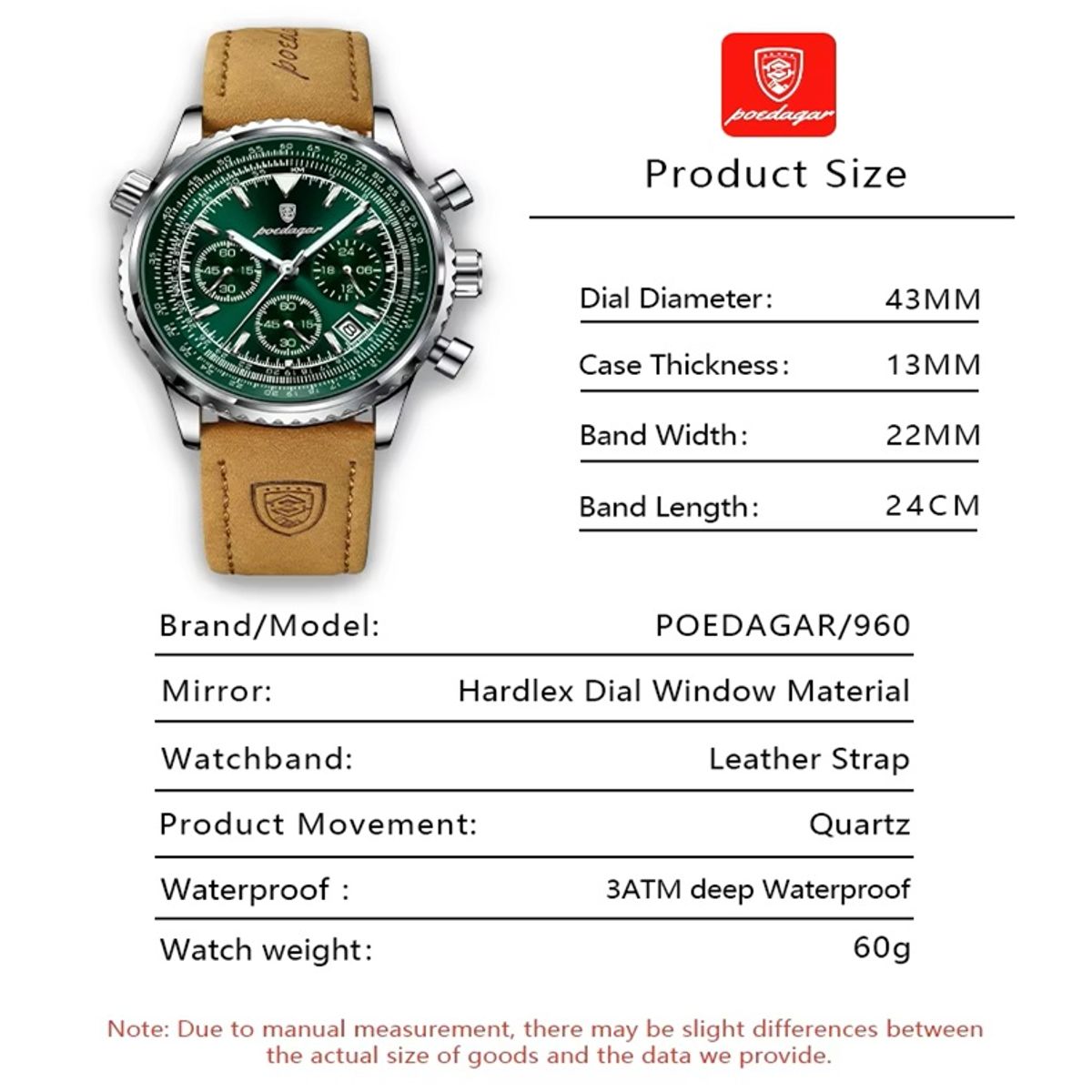 Elegant Chronograph Leather Watch for Men with Luminous Display Poedagar - Men's Dress Watches 5