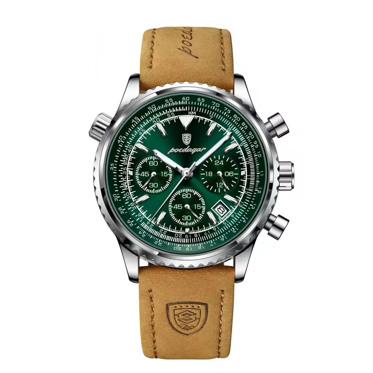 Elegant Chronograph Leather Watch for Men with Luminous Display Poedagar - Men's Dress Watches