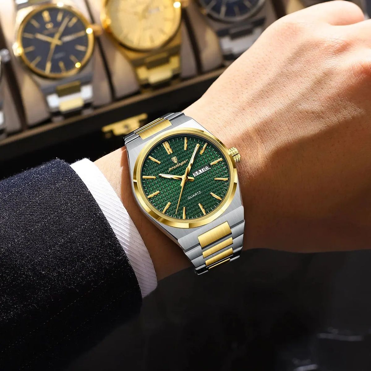 POEDAGAR Elegant Men’s Stainless Steel Quartz Watch with Date Display