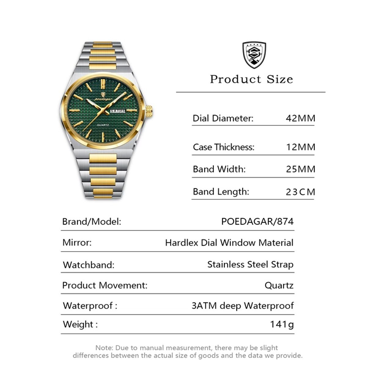 POEDAGAR Elegant Men’s Stainless Steel Quartz Watch with Date Display