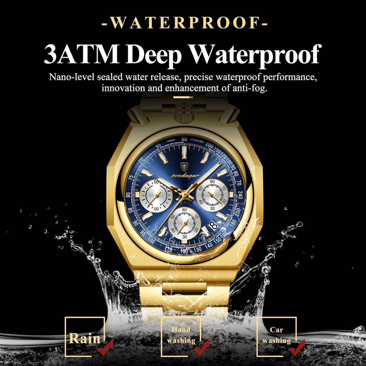 POEDAGAR Luxury Men's Quartz Watch with Chronograph and Luminous