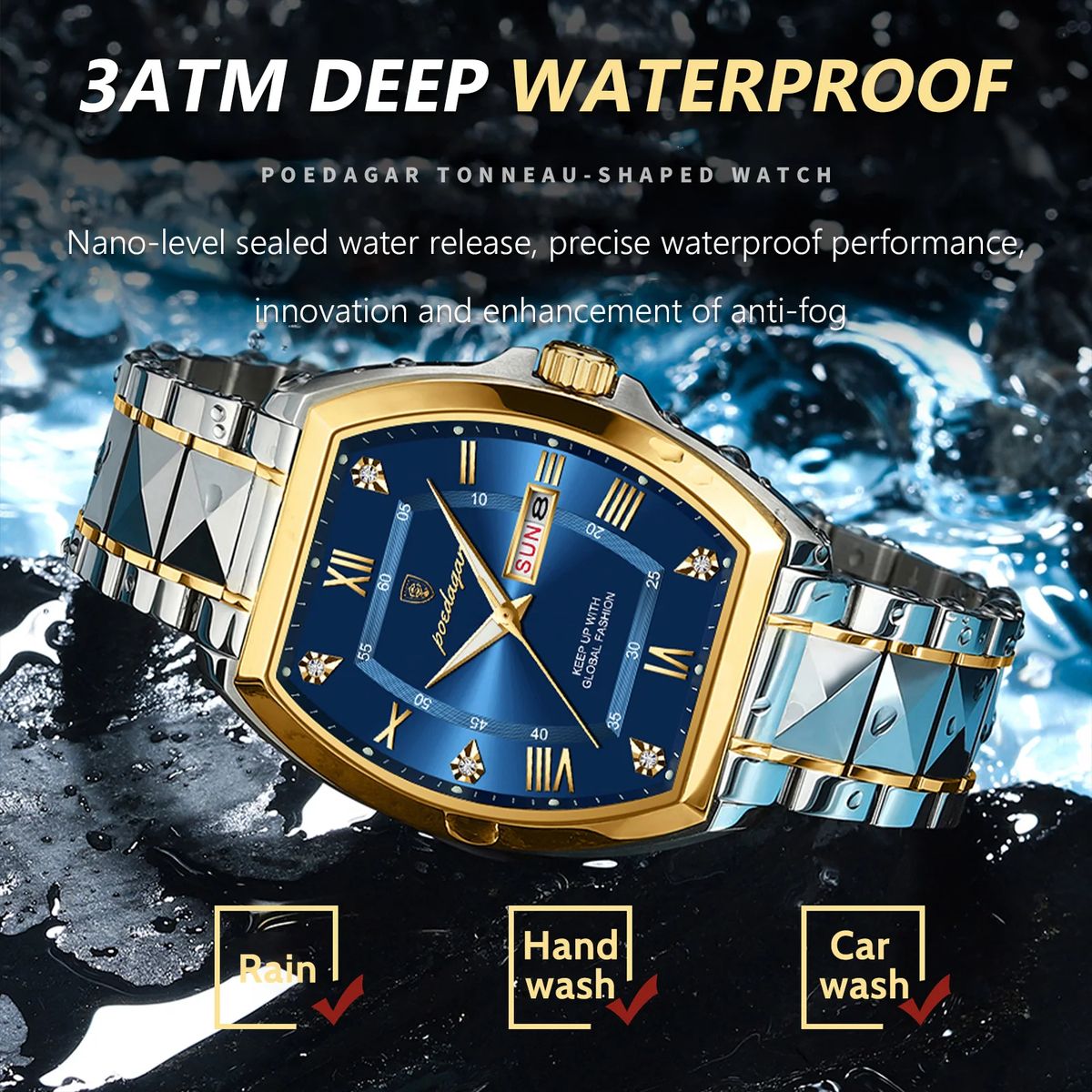 POEDAGAR Luxury Stainless Steel Luminous Waterproof Quartz Watch