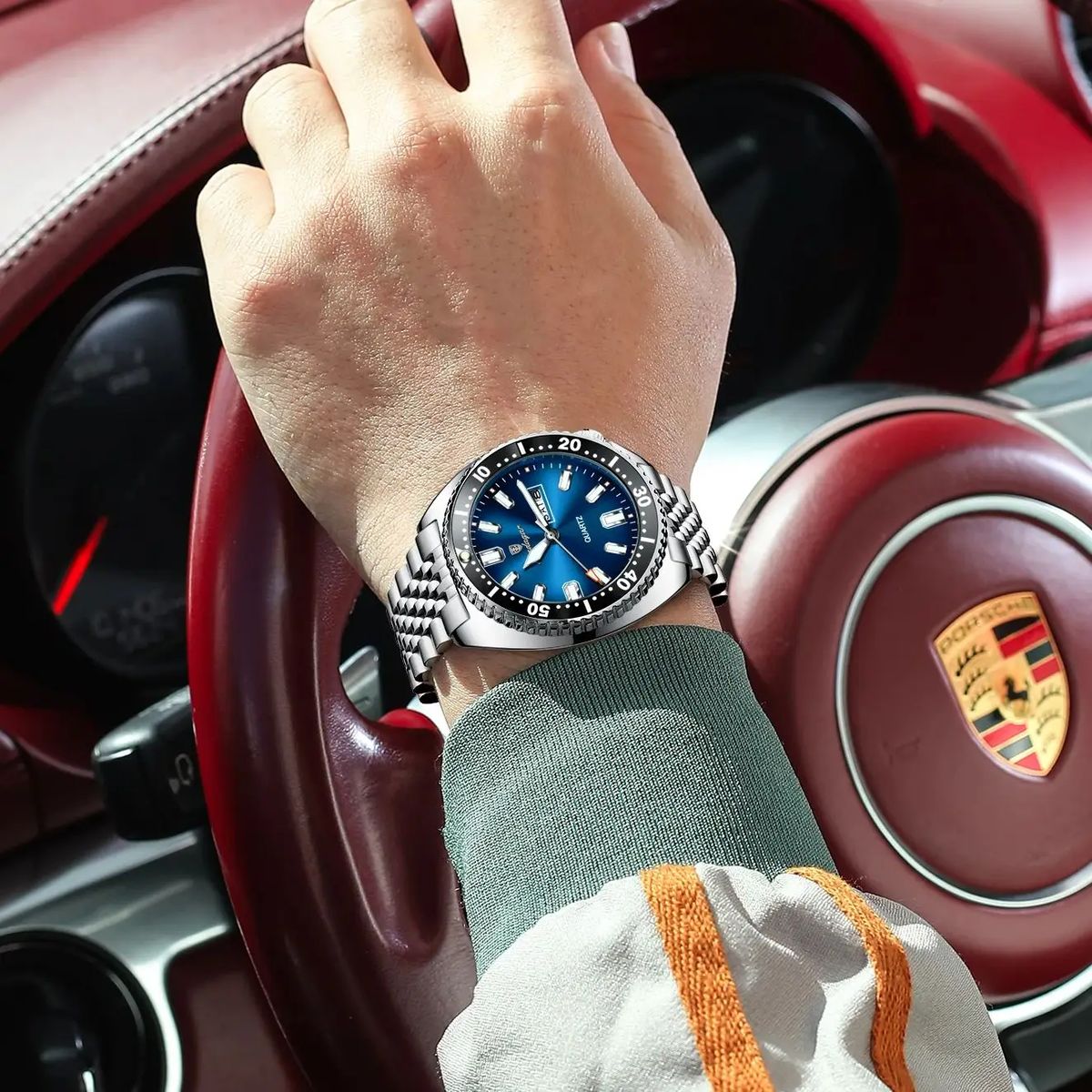 POEDAGAR Luxury Stainless Steel Luminous Quartz Sports Watch