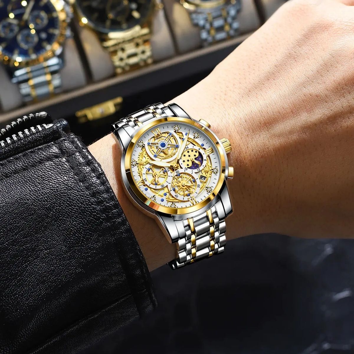 POEDAGAR Luxury Chronograph Watch for Men Waterproof Stainless Steel