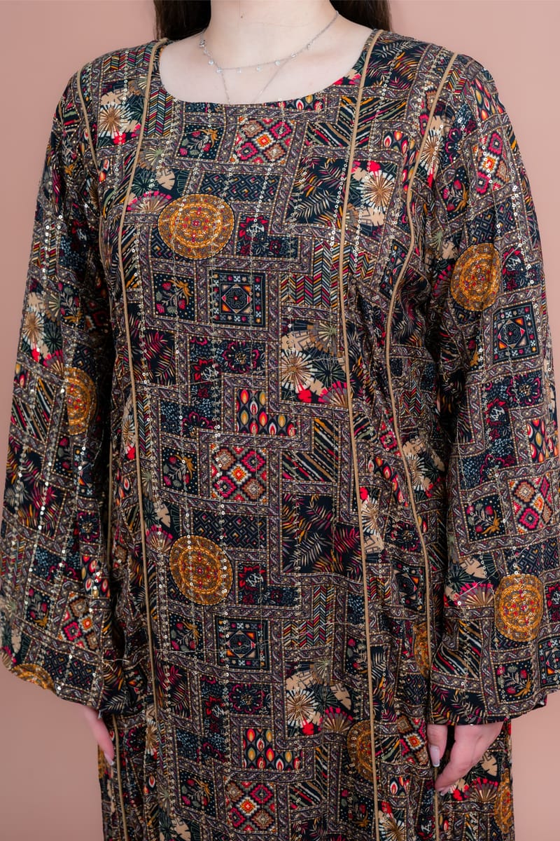 Abstract Geometric Maxi Jalabiya for Everyday Elegance IKKXA - Women's Jalabiyas 66