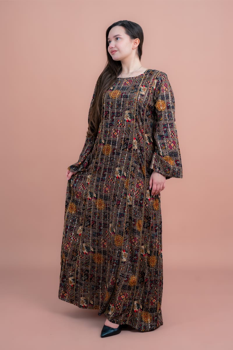 Abstract Geometric Maxi Jalabiya for Everyday Elegance IKKXA - Women's Jalabiyas 65