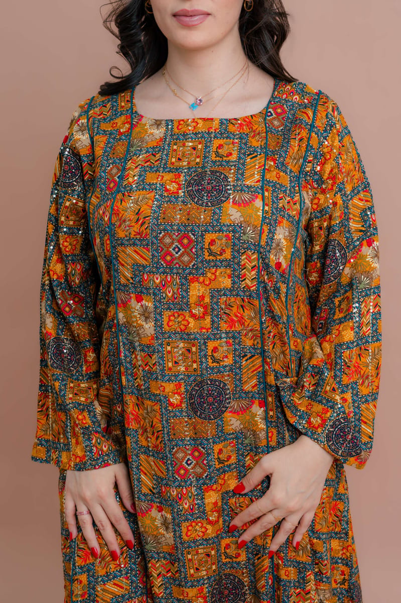 Abstract Geometric Maxi Jalabiya for Everyday Elegance IKKXA - Women's Jalabiyas 26