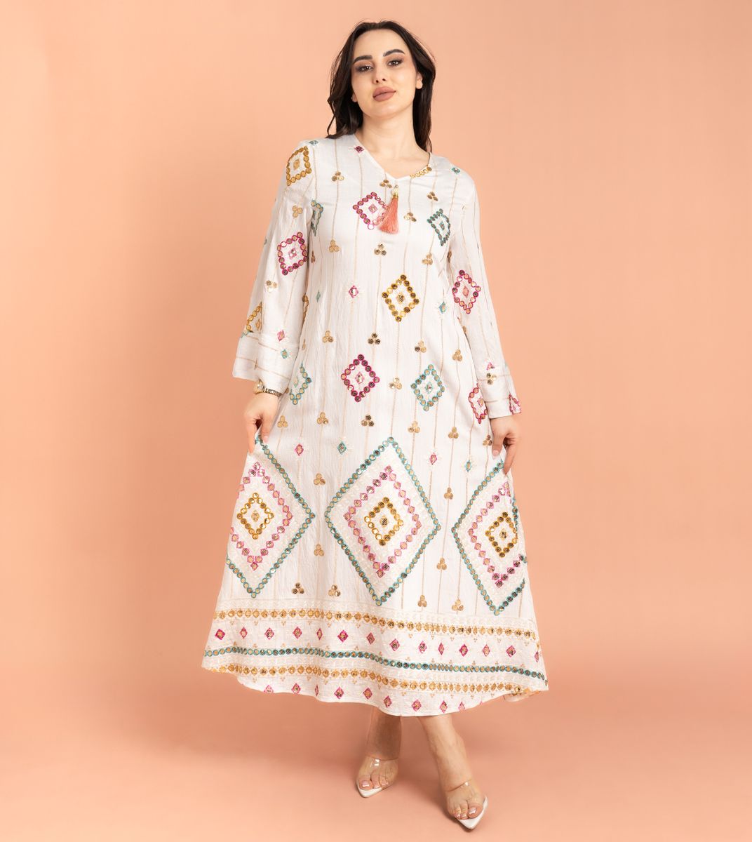 Geometric Patterns Sparkled Jalabiya IKKXA - Women's Jalabiyas 59