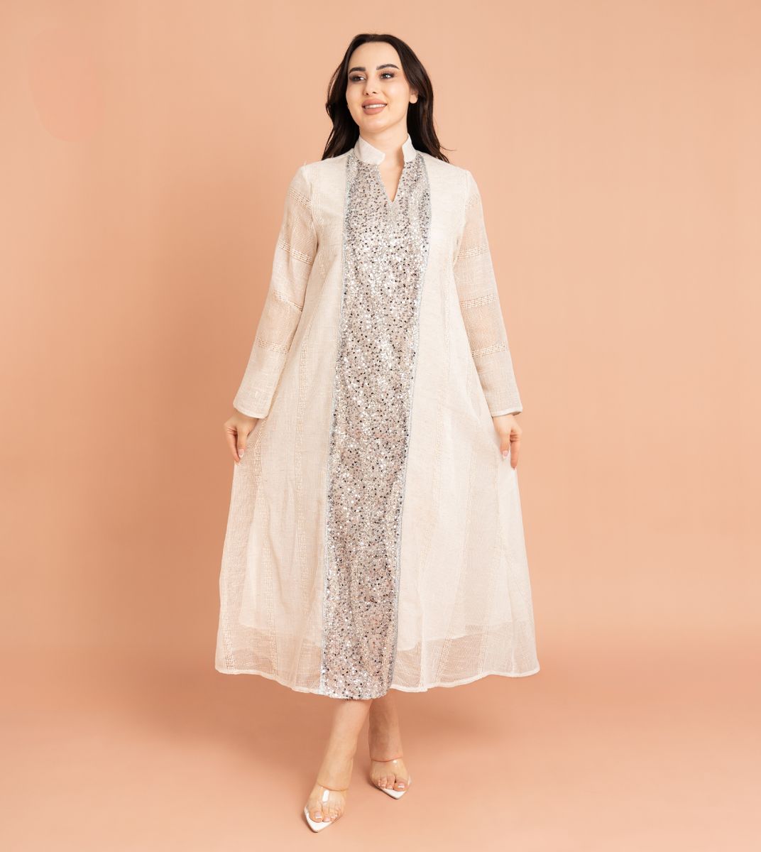 Mandarin Collar Crystal Embroidery Jalabiya IKKXA - Women's Jalabiyas 9