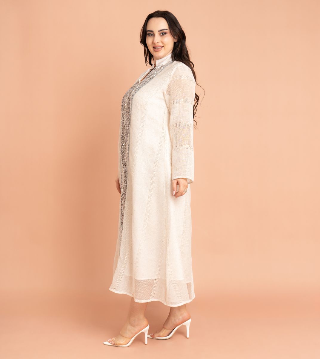 Mandarin Collar Crystal Embroidery Jalabiya IKKXA - Women's Jalabiyas 2