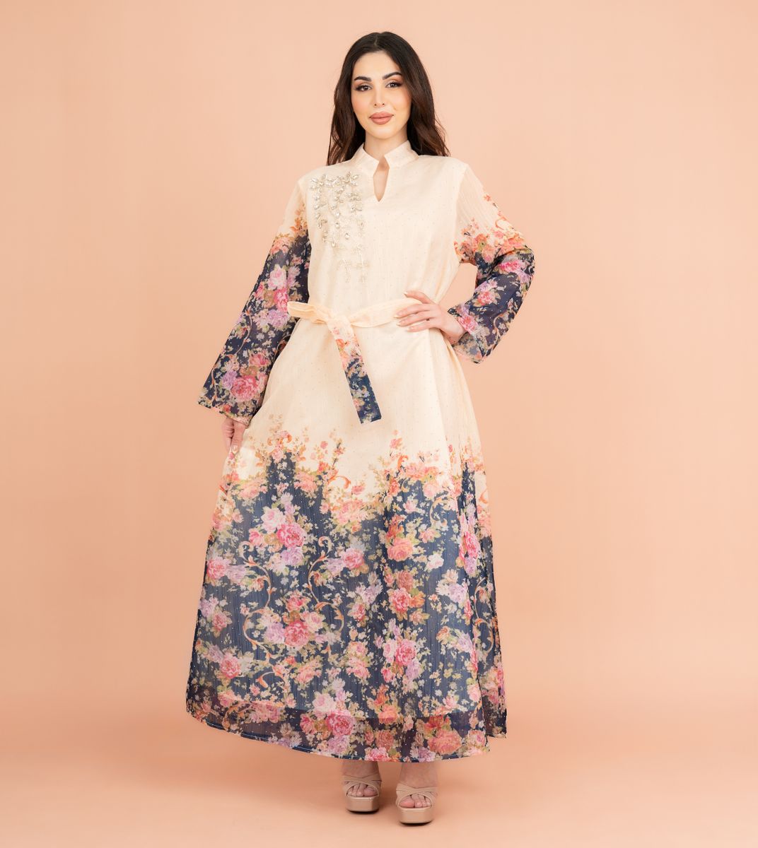 Floral Belted Embroidery Jalabiya IKKXA - Women's Jalabiyas 24
