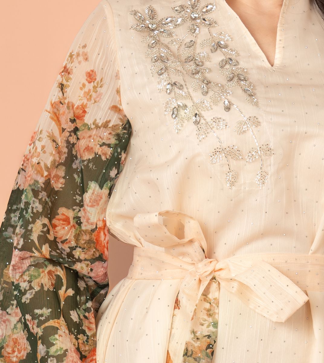 Floral Belted Embroidery Jalabiya IKKXA - Women's Jalabiyas 46