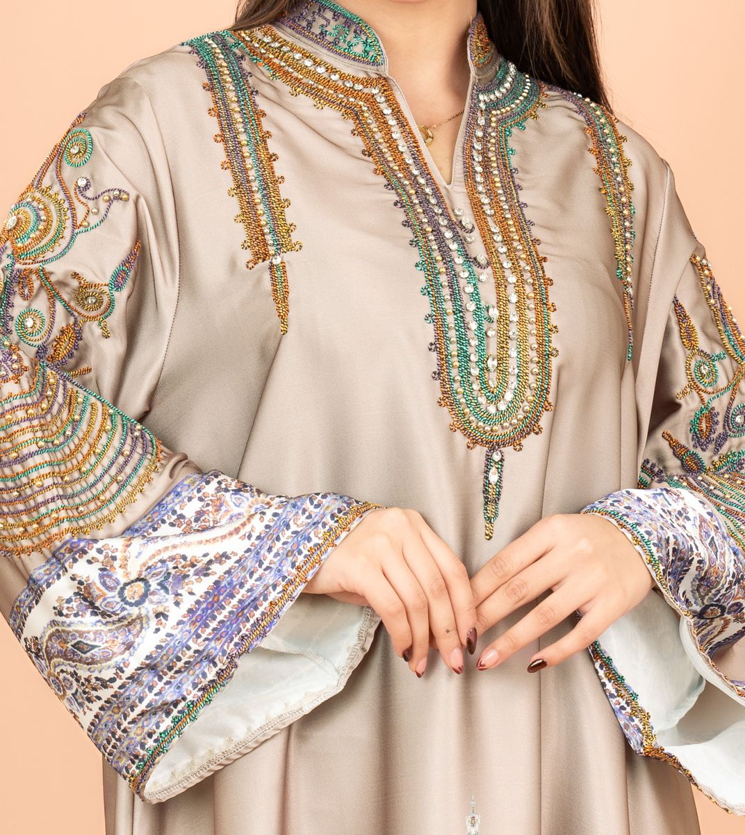 Gleaming Crystal and Print Jalabiya IKKXA - Women's Jalabiyas 92