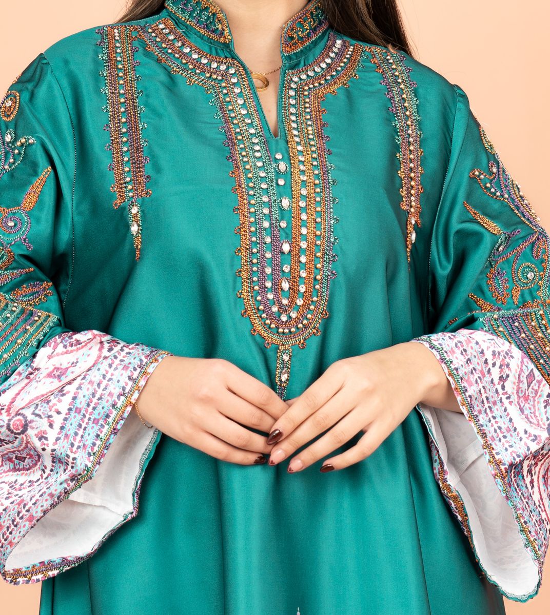 Gleaming Crystal and Print Jalabiya IKKXA - Women's Jalabiyas 47