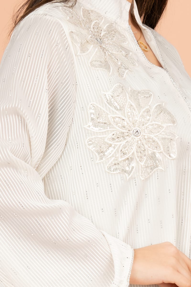 Floral Fantasy Crystal Jalabiya with Elegant Stripes IKKXA - Women's Jalabiyas 50