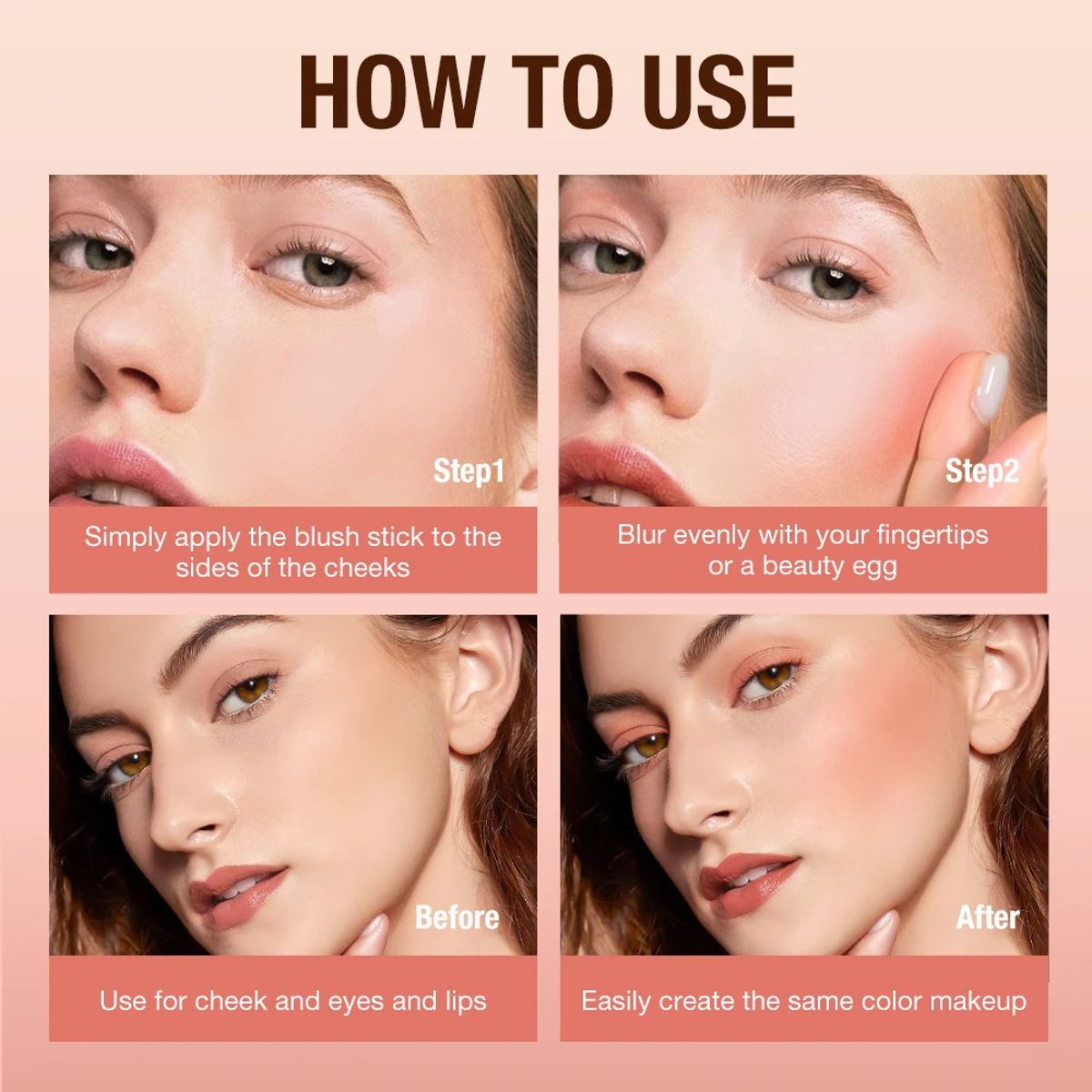 Multi-Use Matte Blush and Lip Stick with Shimmer Finish O.TWO.O - Women's Lips 2