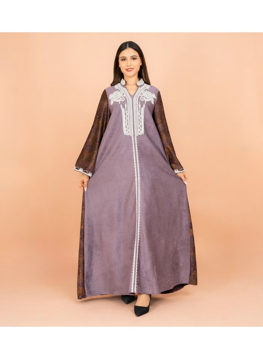 Mandarin Colar White Embroidery Work Winter Jalabiya IKKXA - Women's Jalabiyas 19