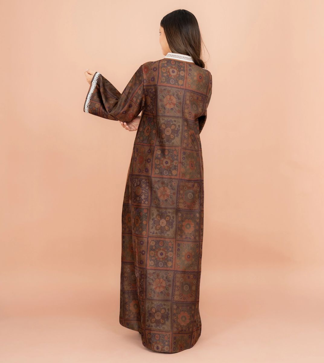 Mandarin Colar White Embroidery Winter Straight Cut Jalabiya IKKXA - Women's Jalabiyas 39