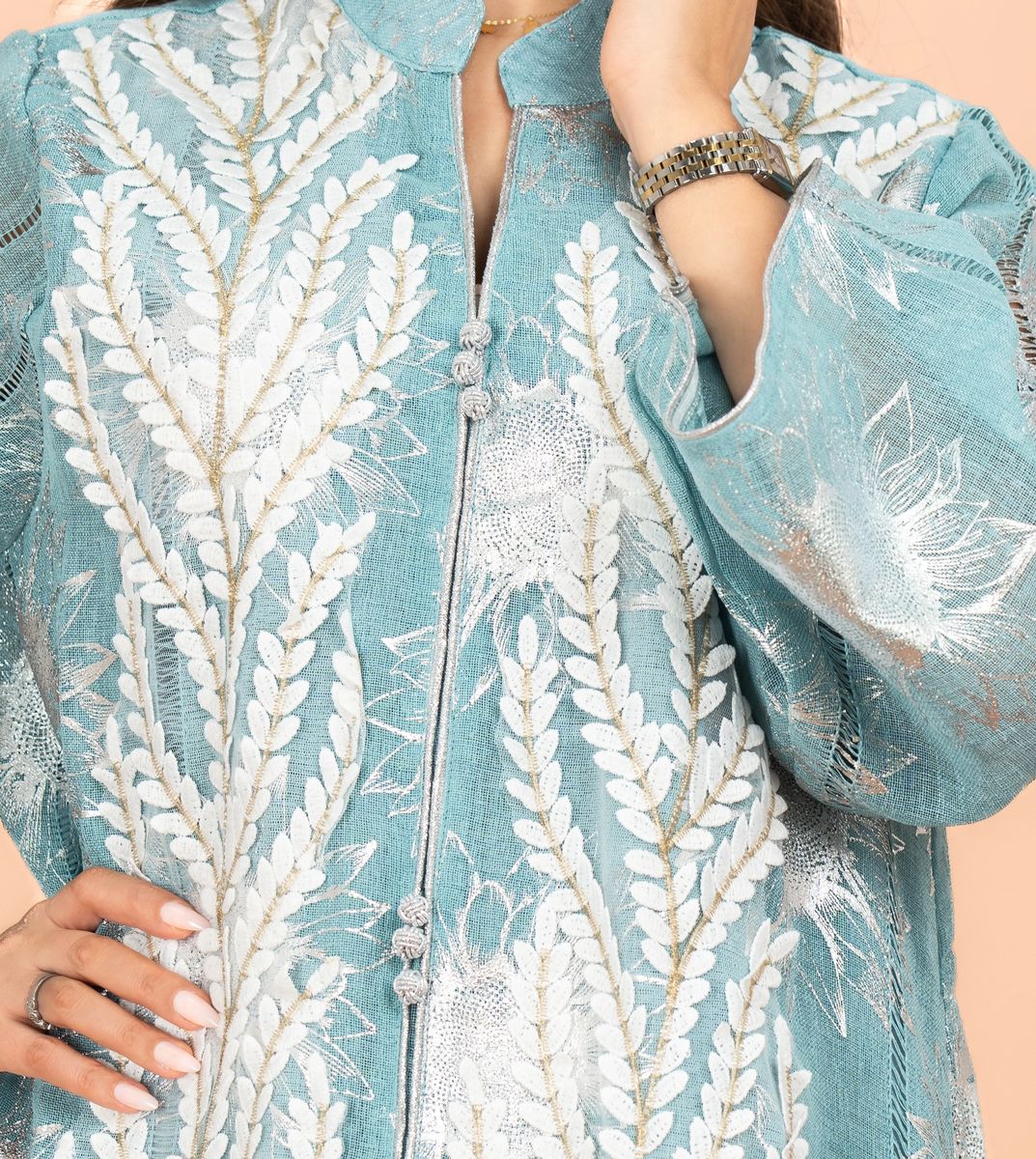 Luxury Foil Leaf Prints Elegant Jalabiya IKKXA - Women's Jalabiyas 17