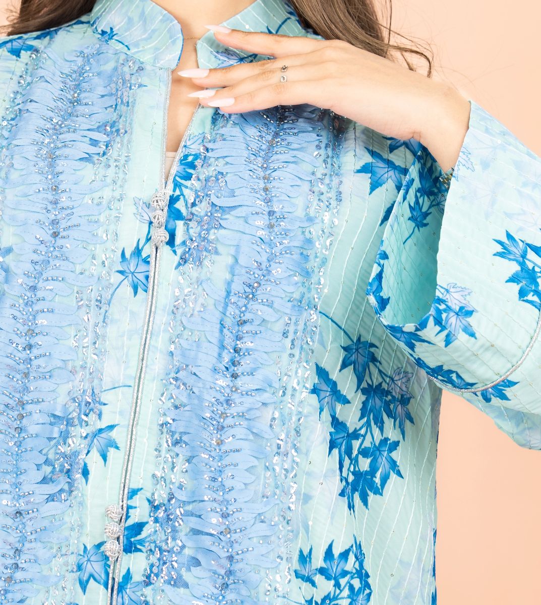 Mandarin Colar Printed Elegant Jalabiya IKKXA - Women's Jalabiyas 18