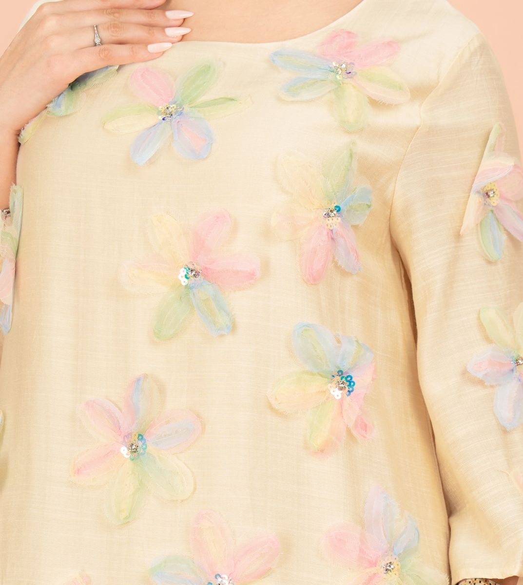 Three Dimensional Flowers Crystal Solid Modern Jalabiya IKKXA - Women's Jalabiyas 18
