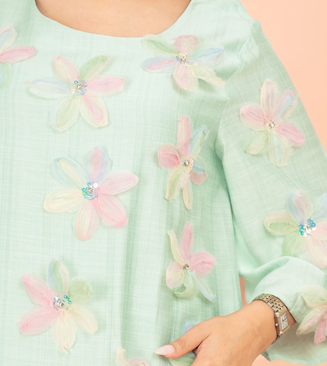 Three Dimensional Flowers Crystal Solid Modern Jalabiya IKKXA - Women's Jalabiyas 34