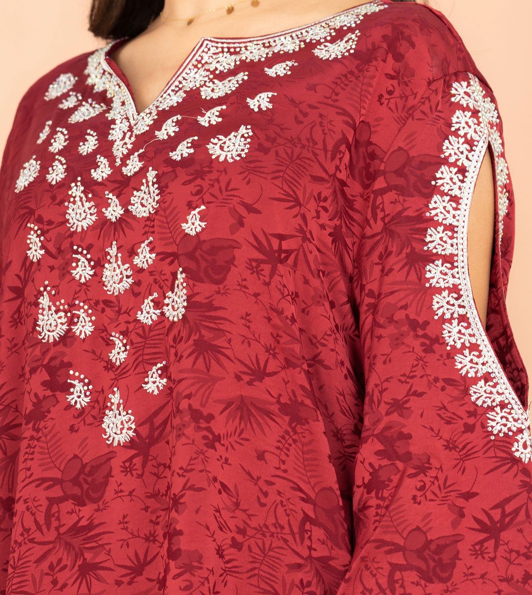 Classic Printed Jalabiya Cold Shoulder Crystal Designs IKKXA - Women's Jalabiyas 53