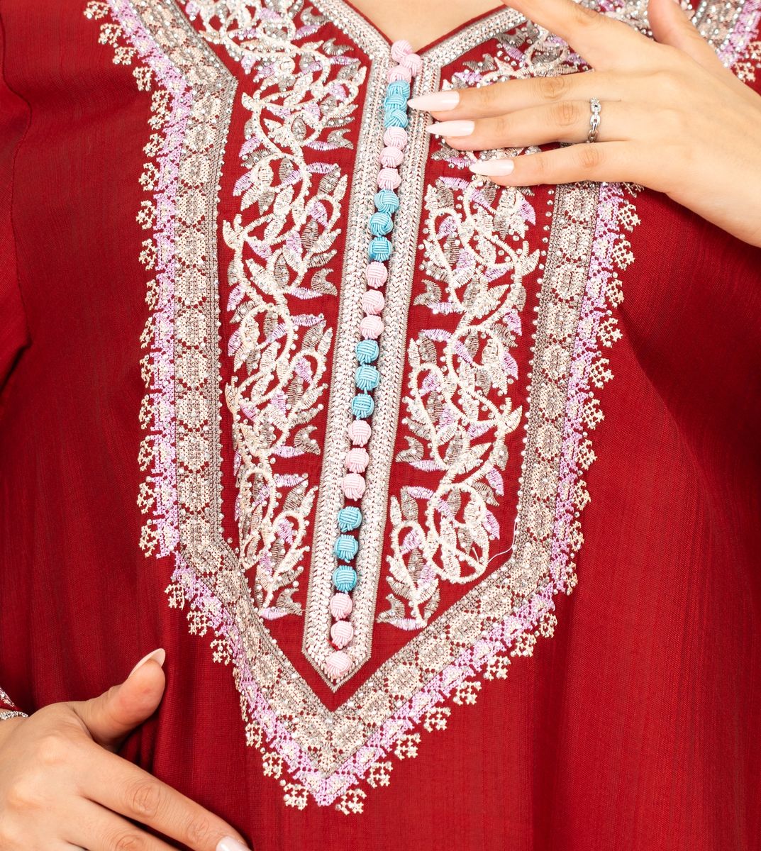 Classic Solid Embroidery Front and Sleeves Jalabiya IKKXA - Women's Jalabiyas 66