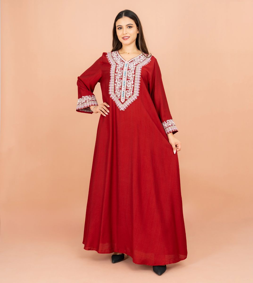 Classic Solid Embroidery Front and Sleeves Jalabiya IKKXA - Women's Jalabiyas 65