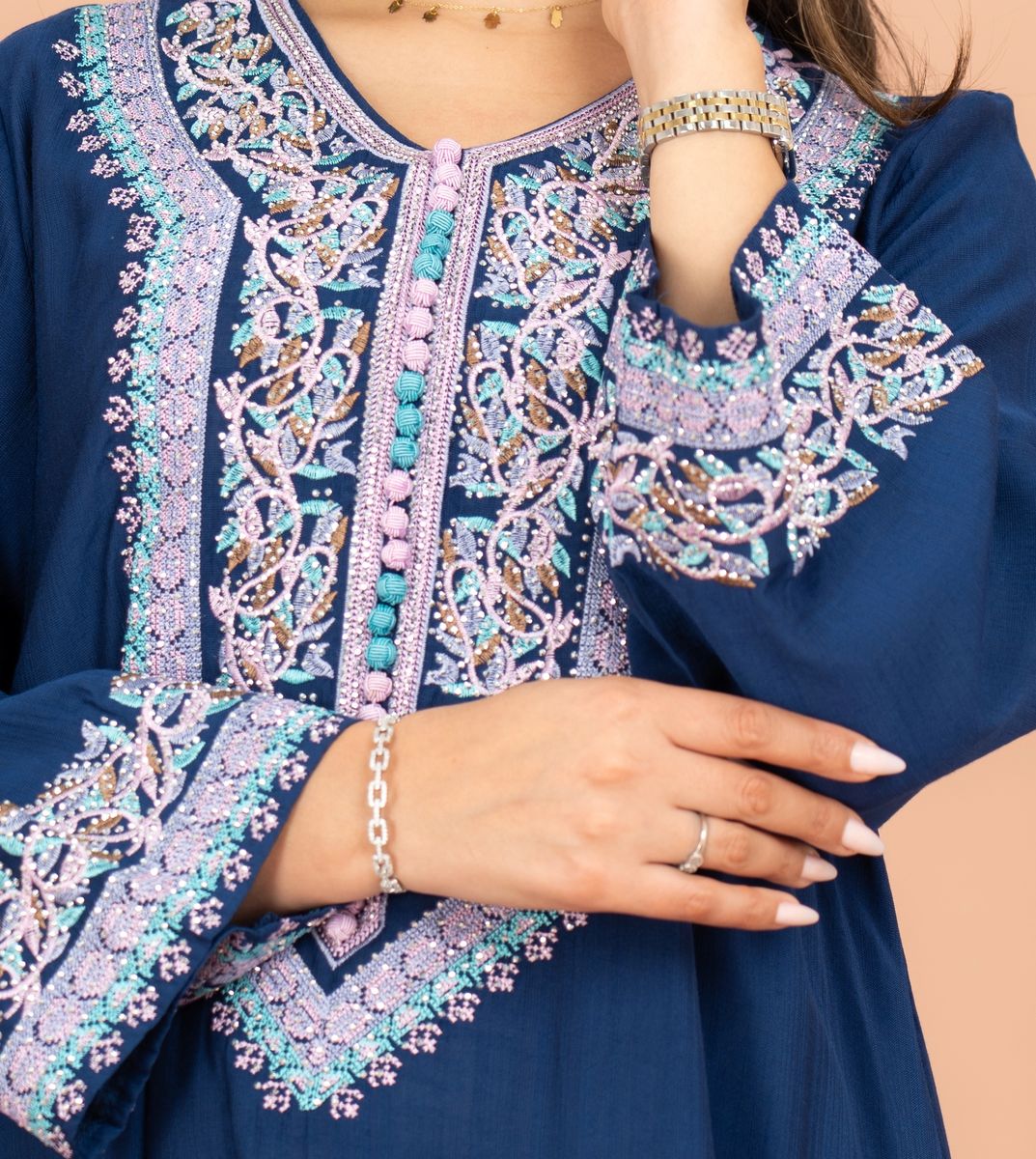 Classic Solid Embroidery Front and Sleeves Jalabiya IKKXA - Women's Jalabiyas 18