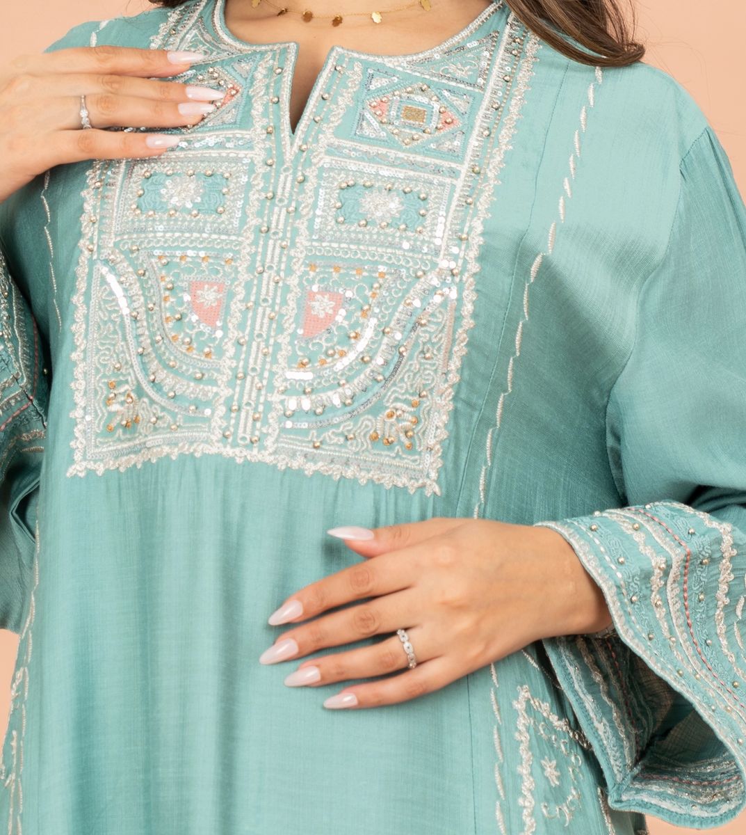 Solid Jalabiya Crystal Details Wide Cut Arabisque IKKXA - Women's Jalabiyas 50
