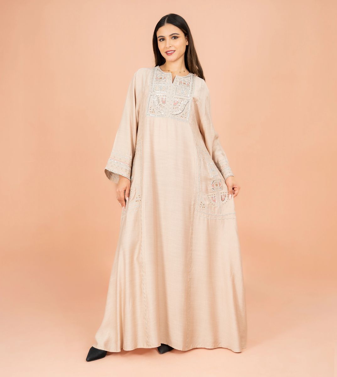 Solid Jalabiya Crystal Details Wide Cut Arabisque IKKXA - Women's Jalabiyas 33