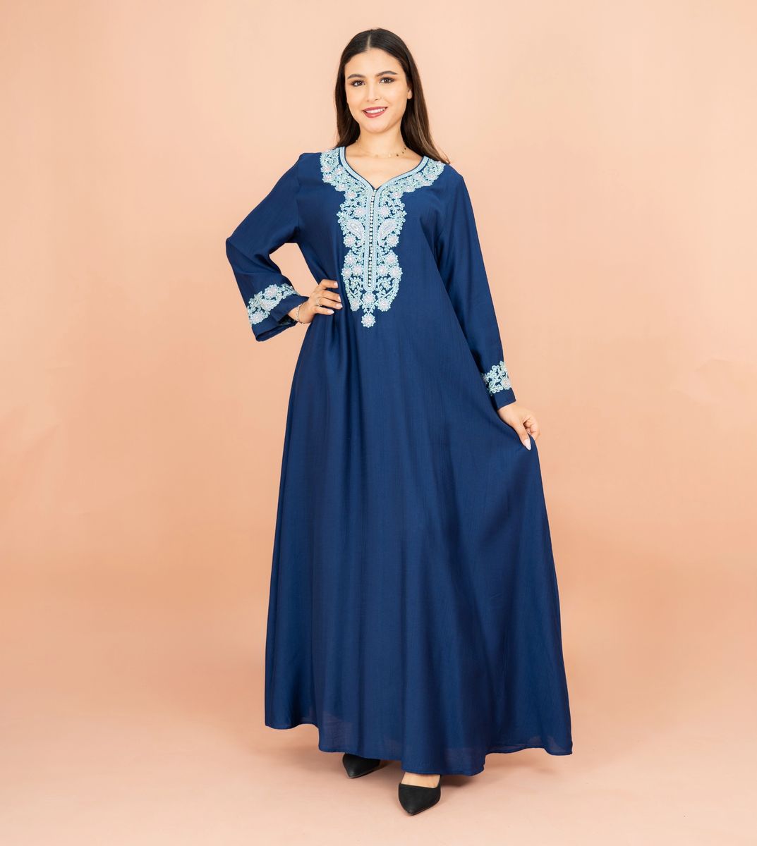 Classic Solid Floral Embroidery Crystal Jalabiya IKKXA - Women's Jalabiyas 17