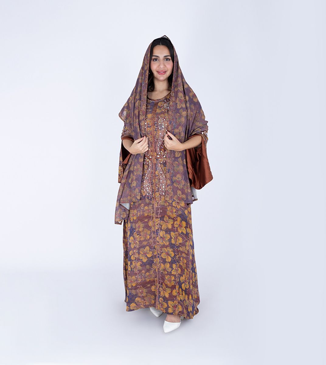 Printed Jalabiya Crystal Patterns with Shawl IKKXA - Women's Jalabiyas 20