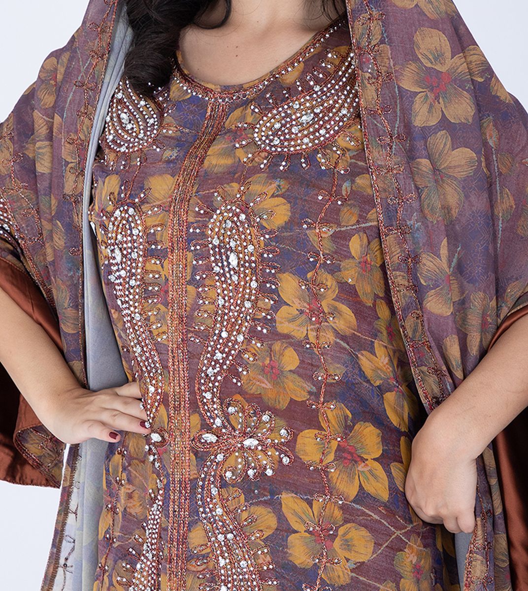 Printed Jalabiya Crystal Patterns with Shawl IKKXA - Women's Jalabiyas 21