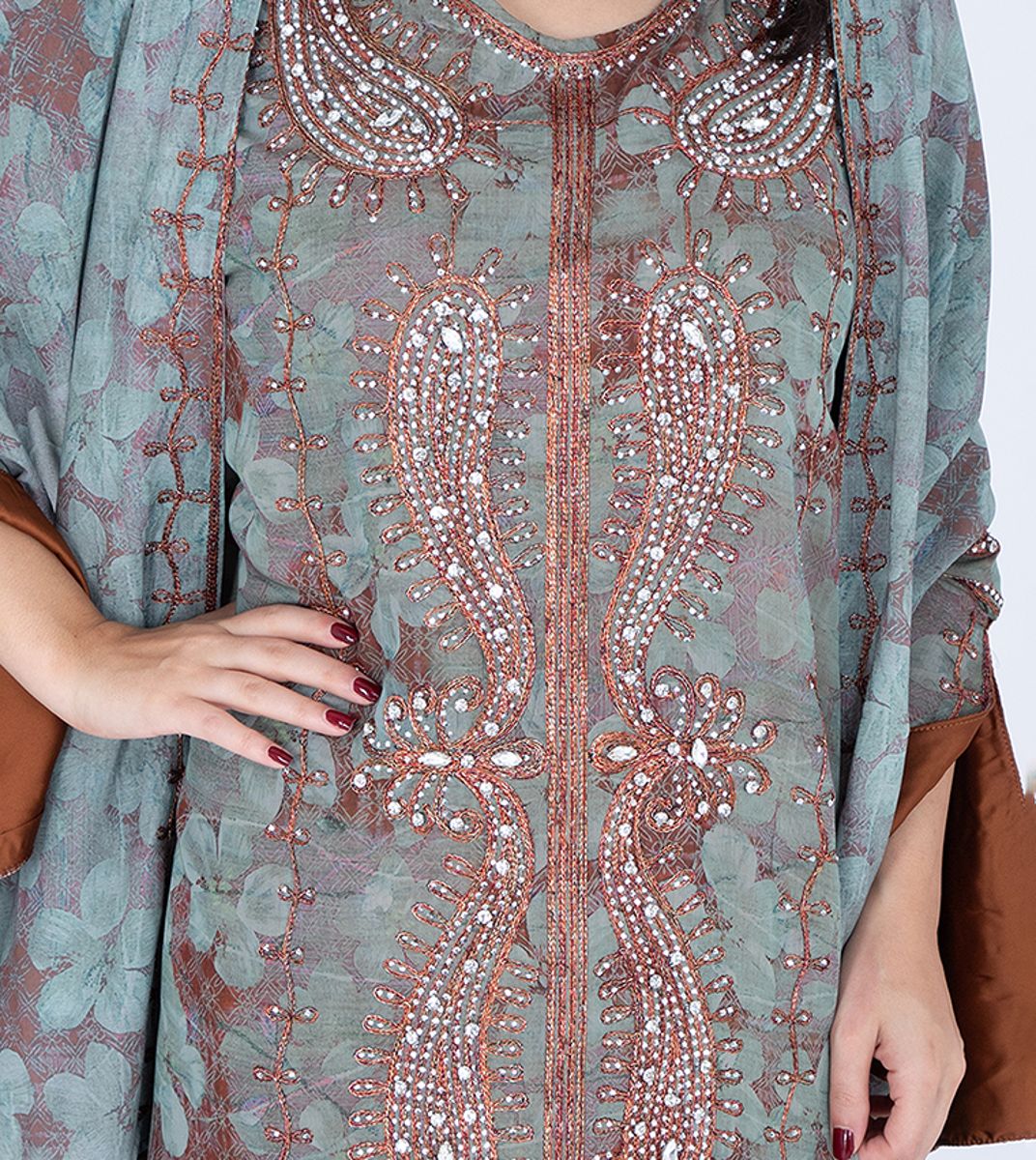 Printed Jalabiya Crystal Patterns with Shawl IKKXA - Women's Jalabiyas 41