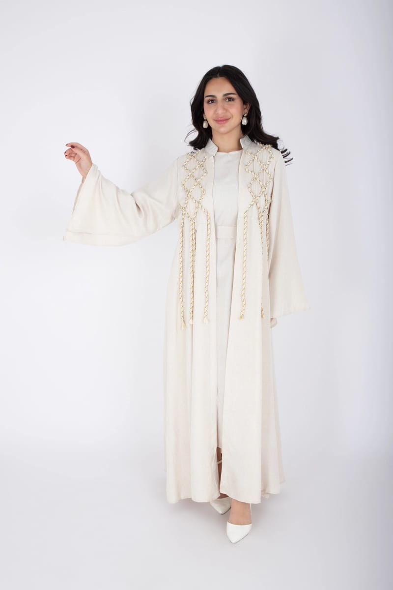 2 Piece Luxury Linen Rope Design Jalabiya IKKXA - Women's Jalabiyas 35