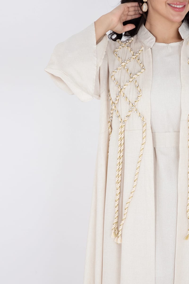 2 Piece Luxury Linen Rope Design Jalabiya IKKXA - Women's Jalabiyas 36