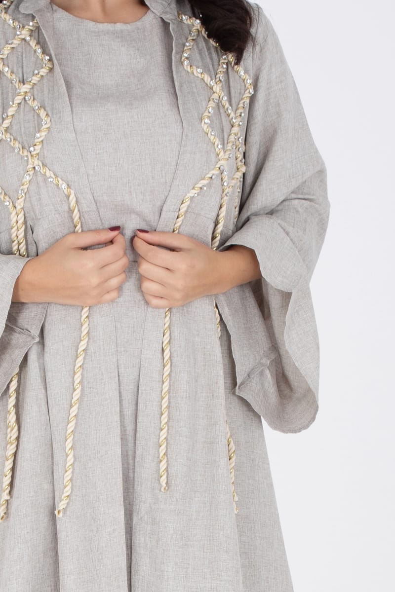 2 Piece Luxury Linen Rope Design Jalabiya IKKXA - Women's Jalabiyas 41
