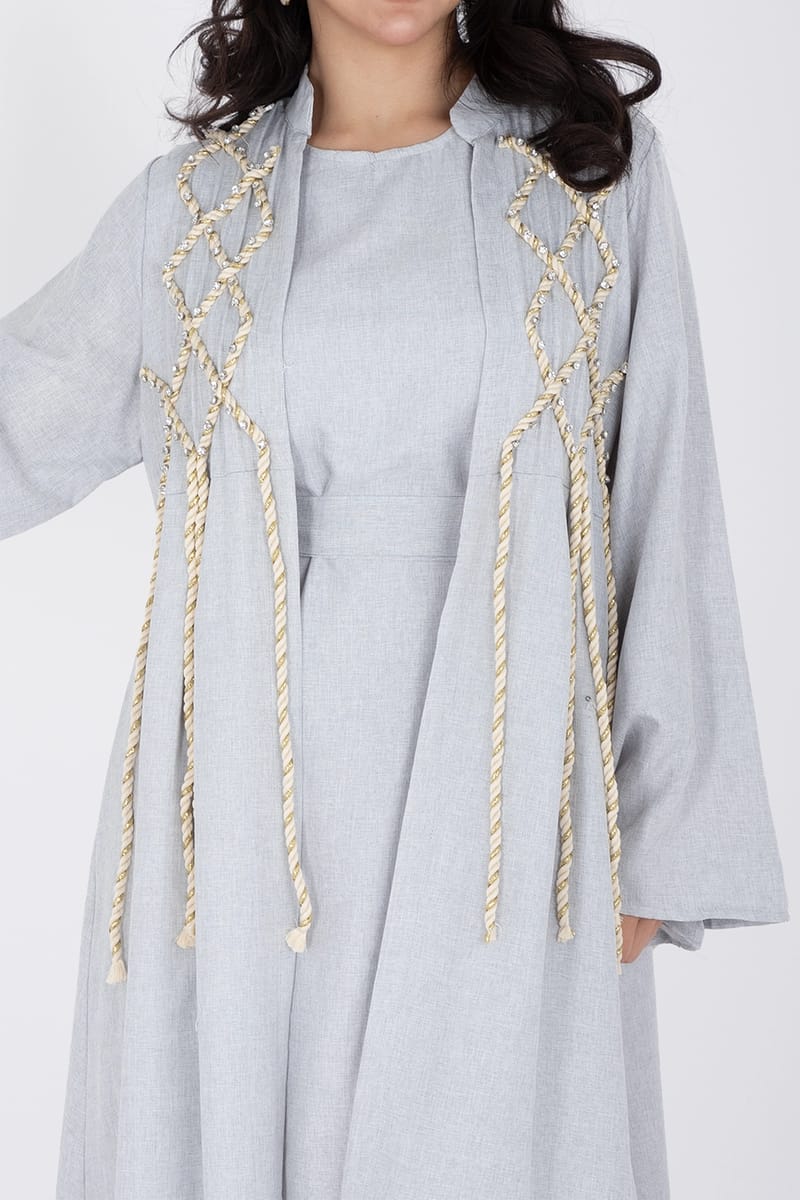 2 Piece Luxury Linen Rope Design Jalabiya IKKXA - Women's Jalabiyas 61