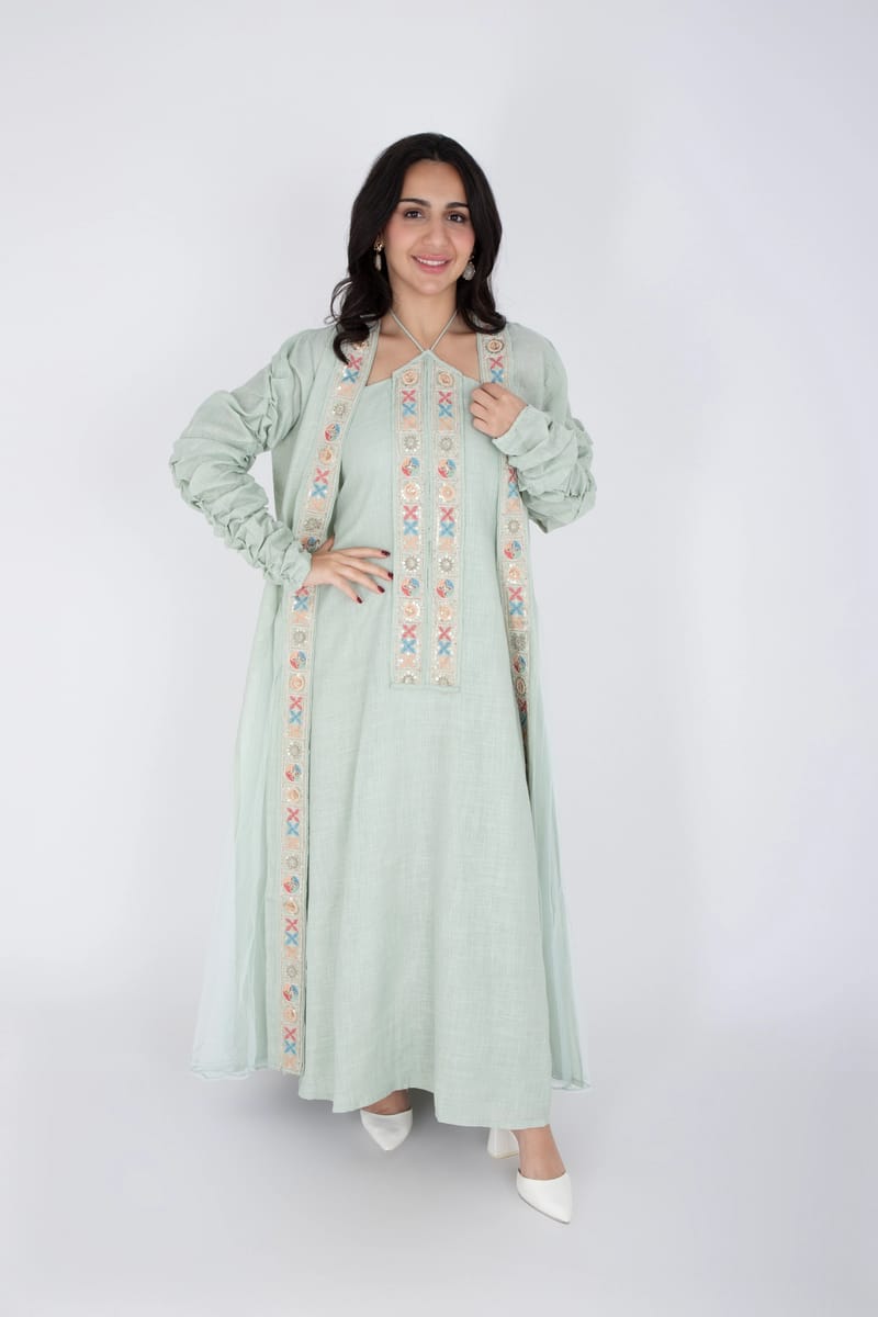 Elegant 2 piece outfit with colorful embroidery IKKXA - Women's Jalabiyas 32