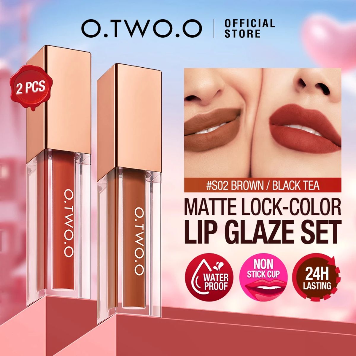Matte Lip Tint Duo with Long-Lasting Waterproof Color-Lock Finish O.TWO.O - Women's Lips 1