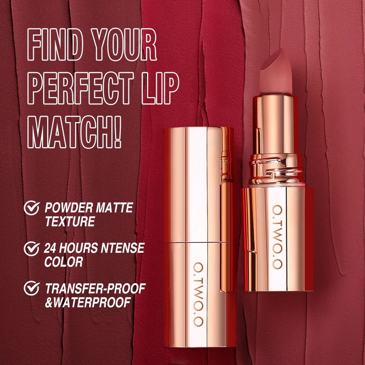 Long-Lasting Waterproof Matte Lipstick with Velvet Finish O.TWO.O - Women's Lips 2