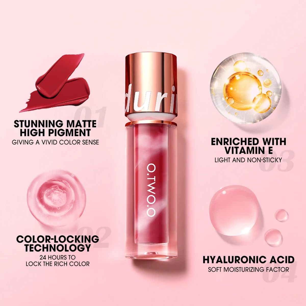 Long-Lasting Waterproof Matte Lip Tint with Velvet Finish O.TWO.O - Women's Lips 5