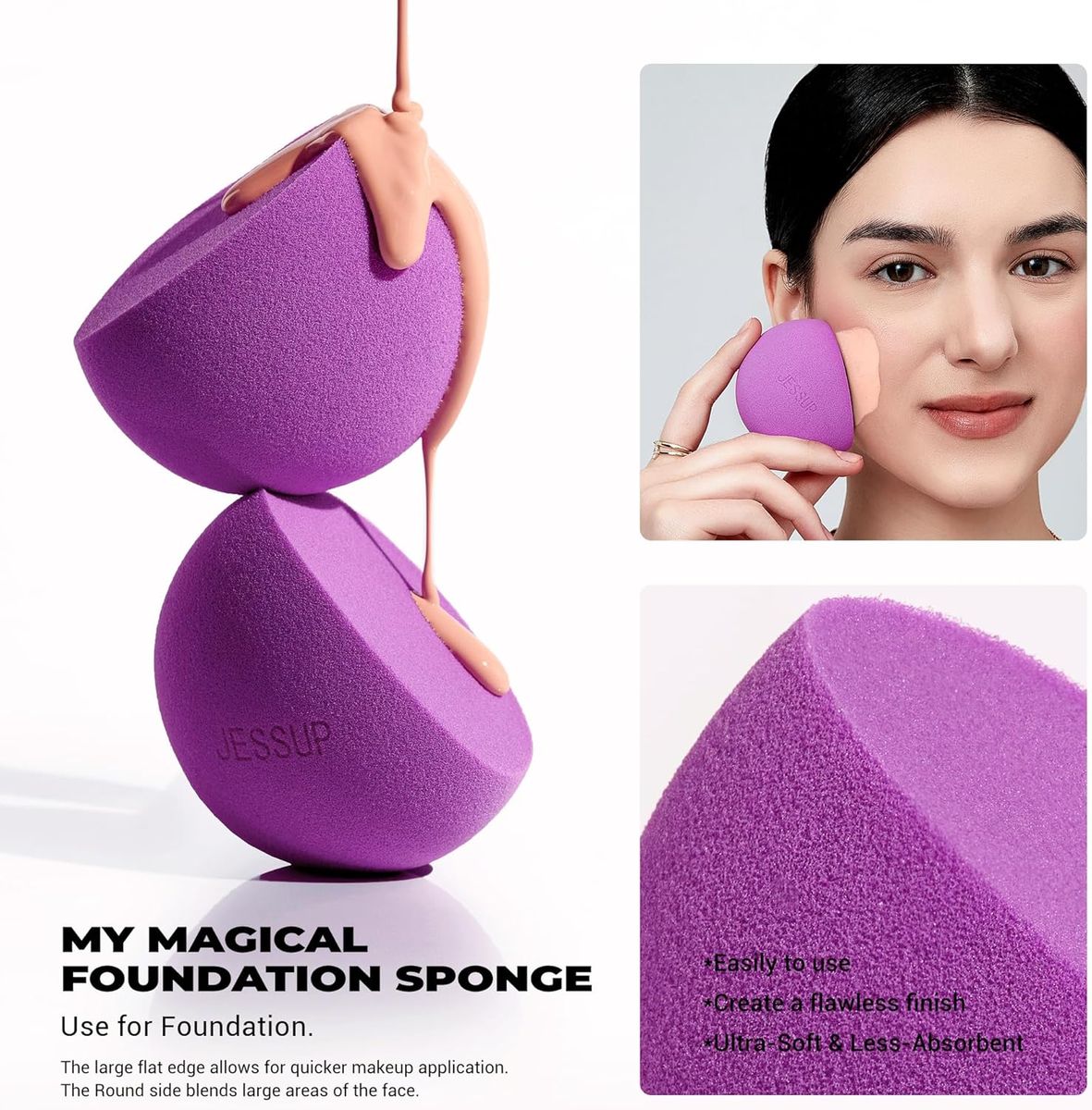 Jessup Makeup Sponge Trio for Foundation, Concealer, Contour, Blusher