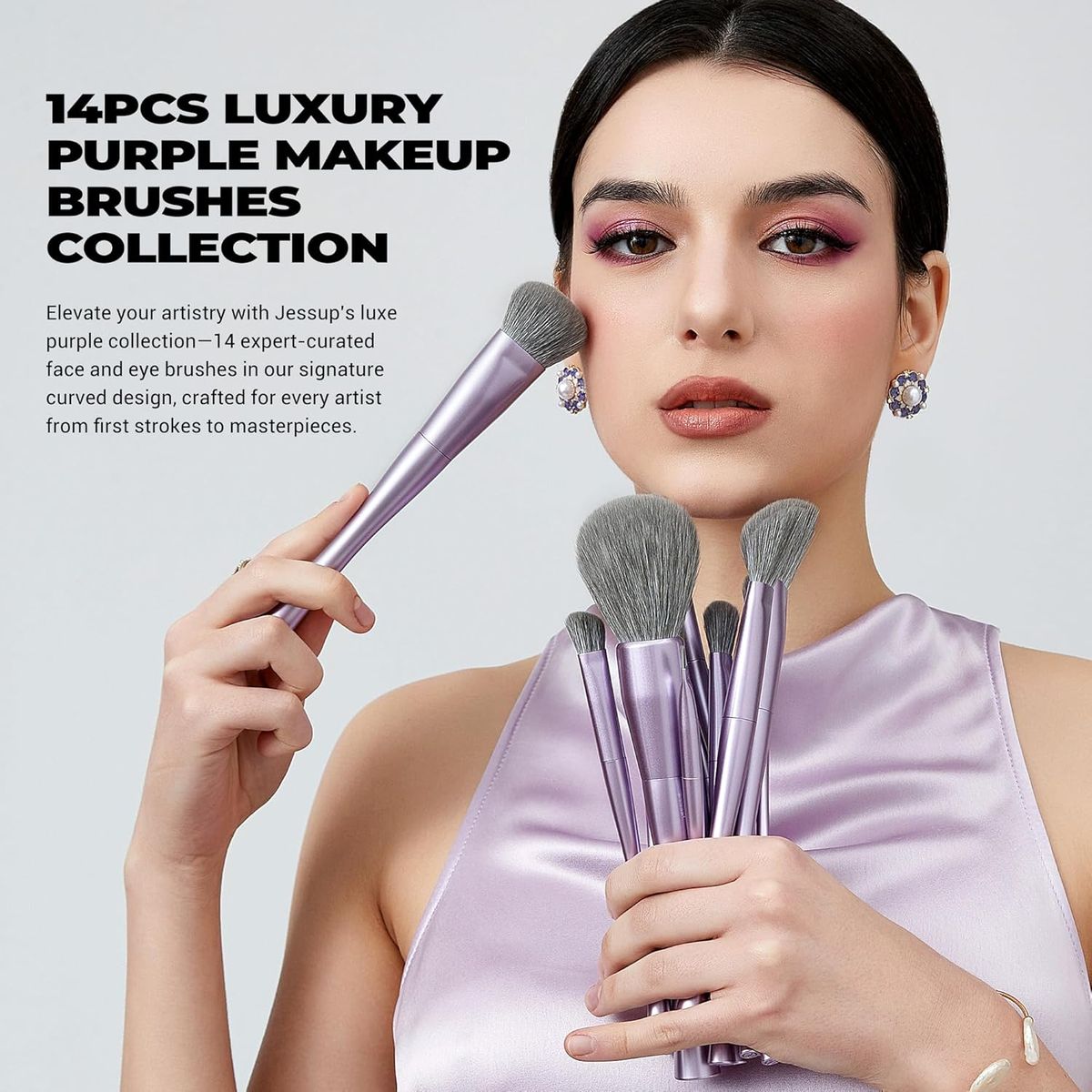 Jessup Luxury Purple Professional Vegan Brush Set for Full Makeup Jessup - Women's Makeup Accessories 5