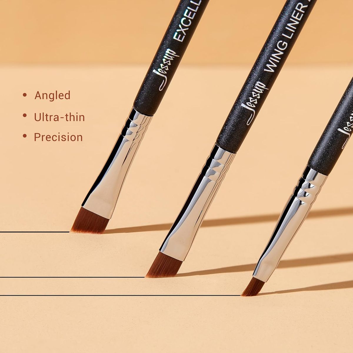 Jessup Three-Piece Angled Eyeliner Brush Set for Precision Winged Makeup