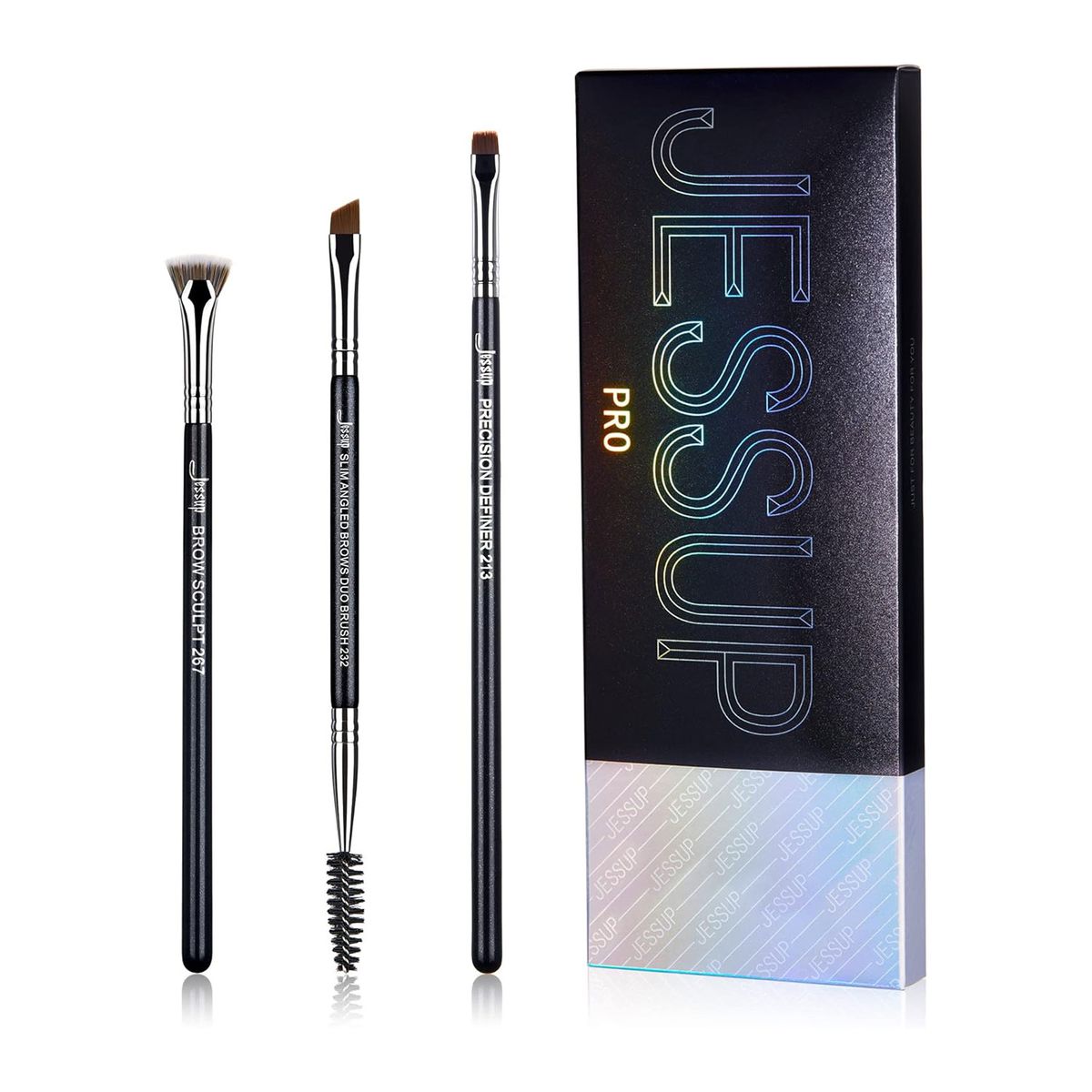 Jessup 3-Piece Brow Brush Set for Powder, Pencil, Gel, Wax Jessup 3-Piece Brow Brush Set for Powder, Pencil, Gel, Wax