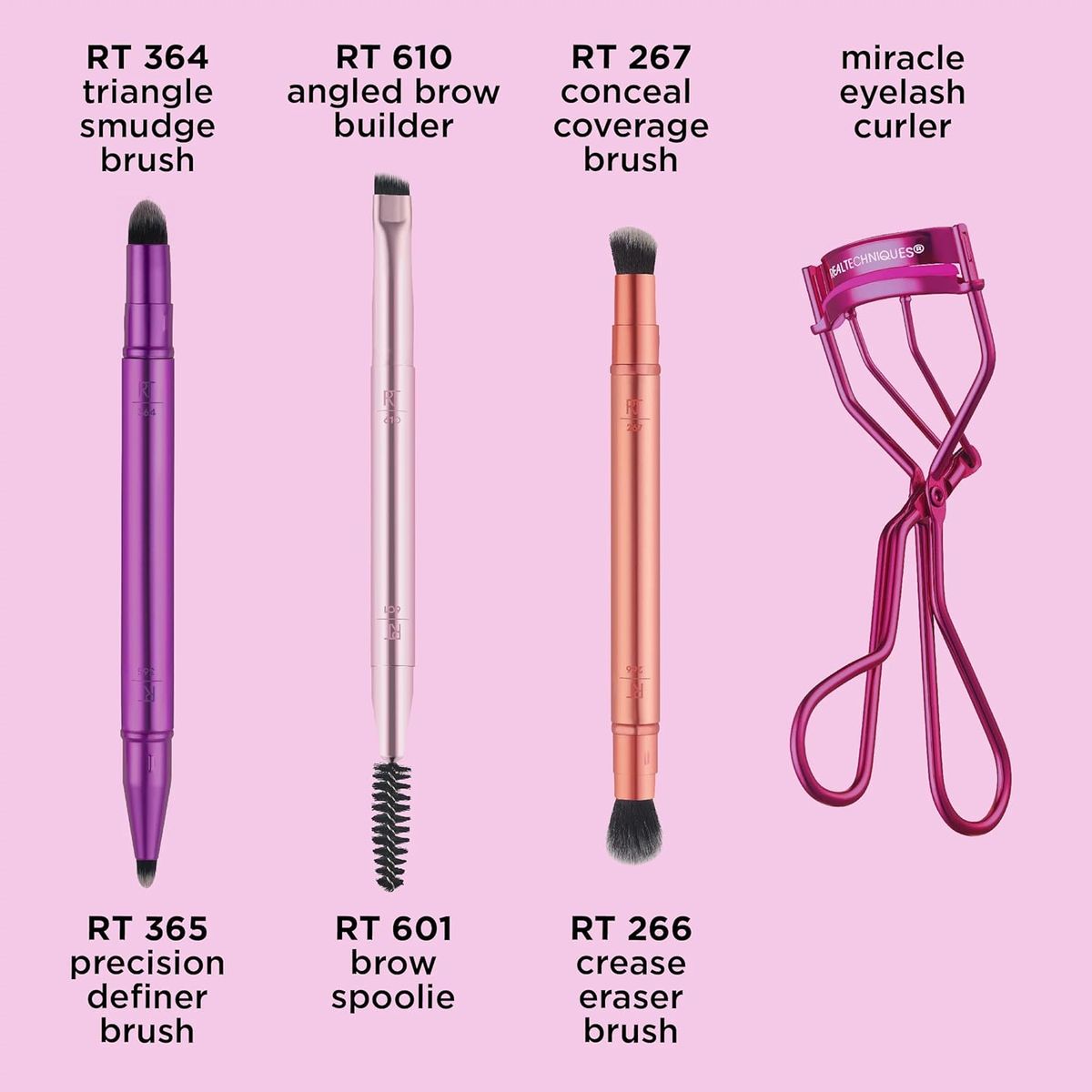 Real Techniques Dual-Ended Eye Brush Set with Eyelash Curler Included Real Techniques Dual-Ended Eye Brush Set with Eyelash Curler Included