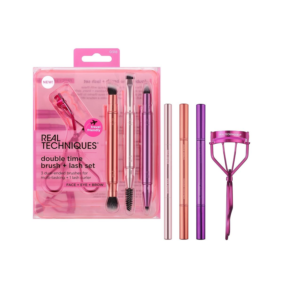 Real Techniques Dual-Ended Eye Brush Set with Eyelash Curler Included Real Techniques Dual-Ended Eye Brush Set with Eyelash Curler Included